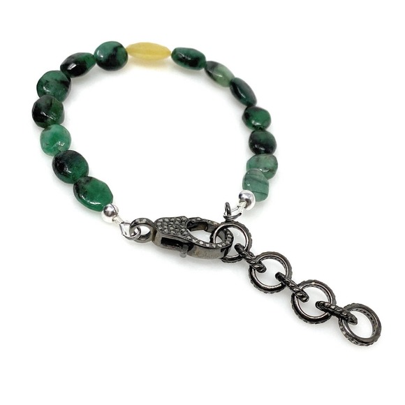 Pave Diamond Natural Emerald and Yellow Sapphire Adjustable Bracelet - Picture 5 of 10